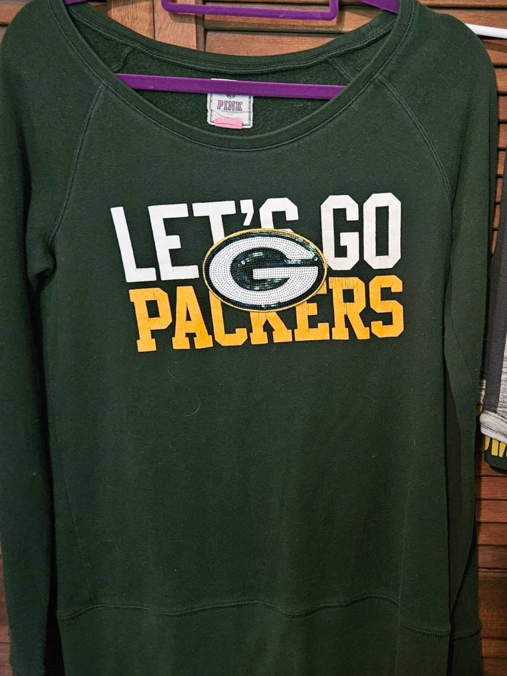 PINK Victoria's Secret Green 'Let's Go Packers' Women's Sweatshirt Medium